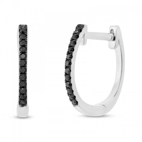 0.08Ct 14K White Gold Black Diamond Huggie Earrings