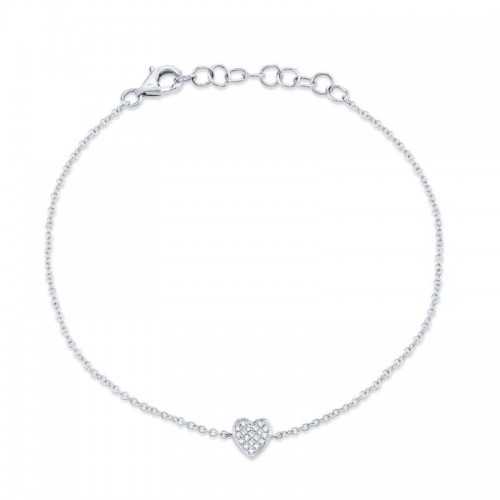 0.04Ct 14K White Gold Diamond Pave Heart Bracelet