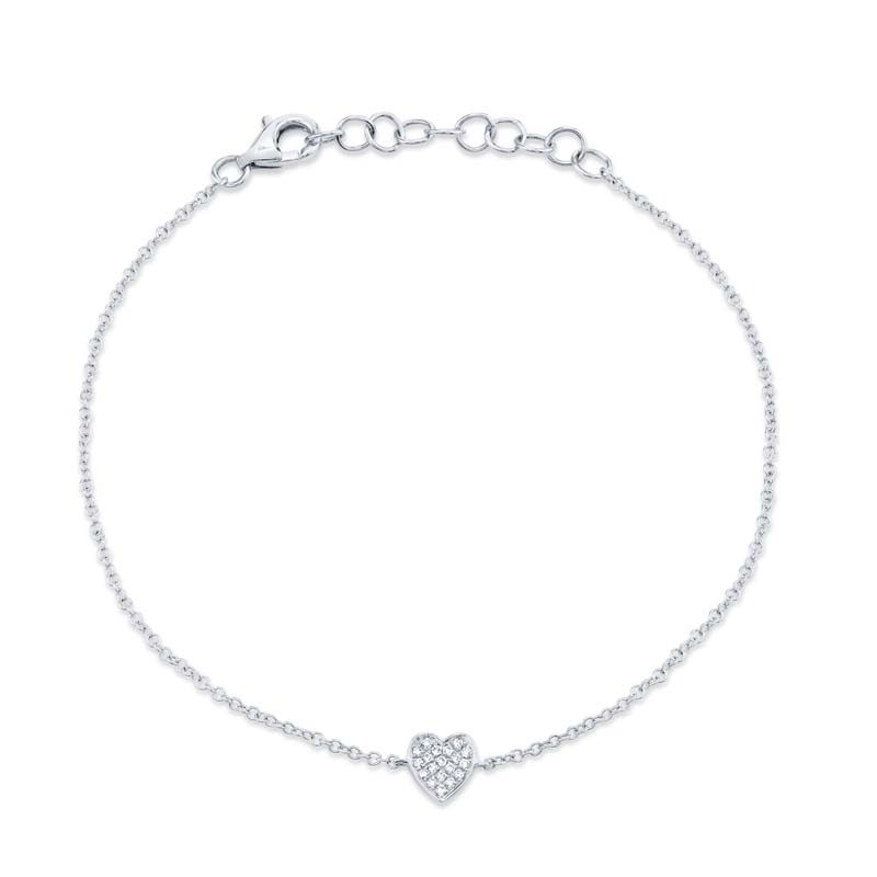 0.04Ct 14K White Gold Diamond Pave Heart Bracelet
