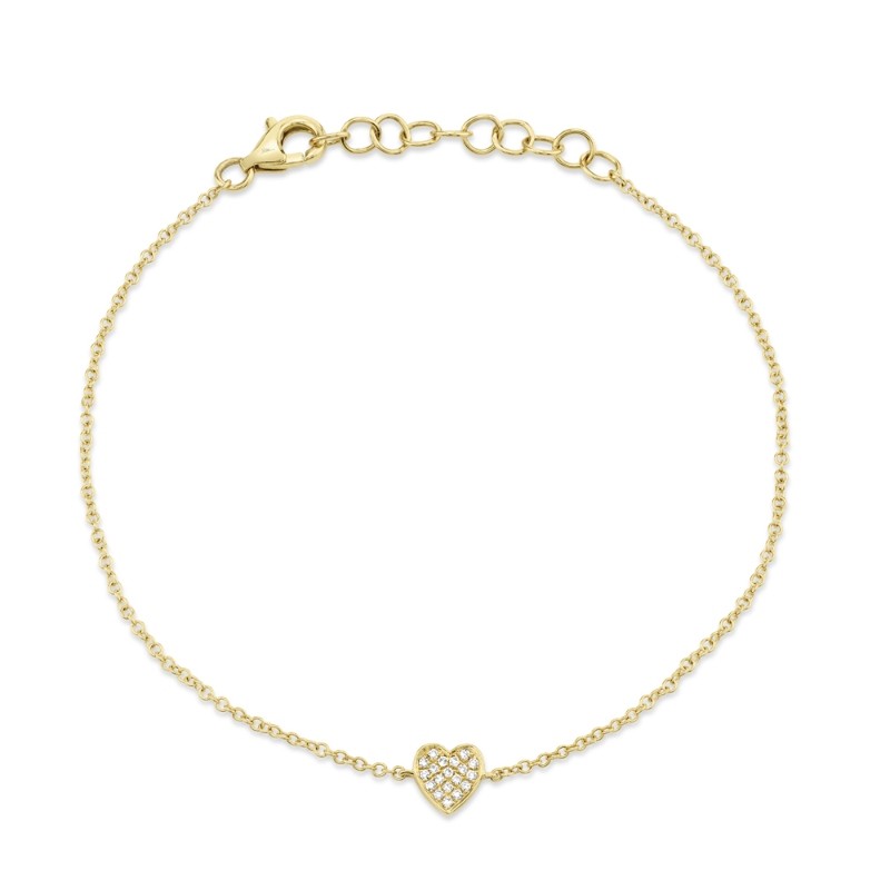 0.04ct 14k Yellow Gold Diamond Pave Heart Bracelet