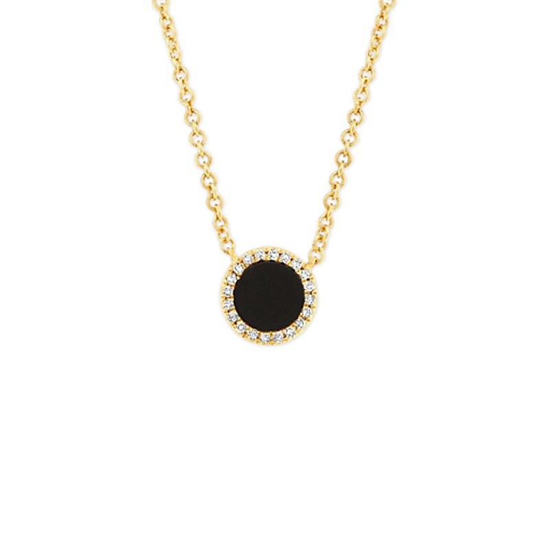 0.04Ct Diamond & 0.31Ct Black Onyx 14K Yellow Gold Necklace