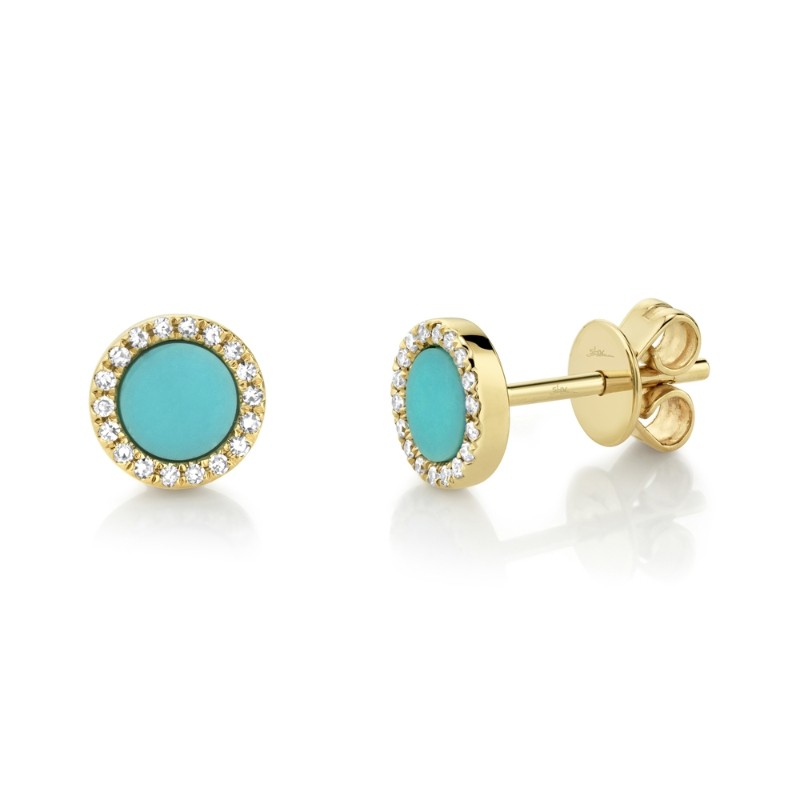 0.08Ct Diamond & 0.47Ct Composite Turquoise 14K Yellow Gold Stud Earrings