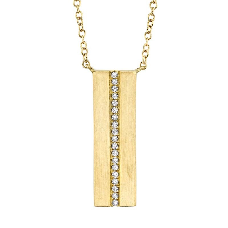 0.06Ct 14K Yellow Gold Diamond Bar Matte Necklace
