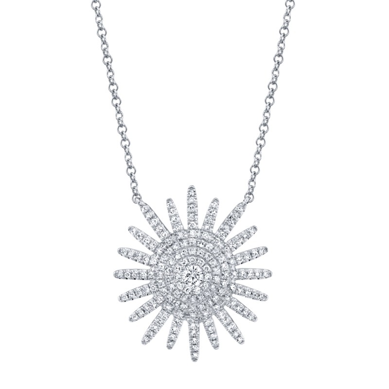 0.43Ct 14K White Gold Diamond Starburst Necklace