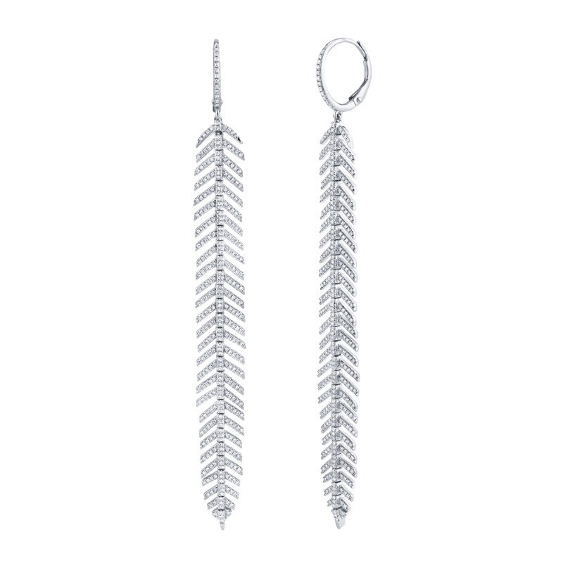 1.43Ct 14K White Gold Diamond Feather Earrings