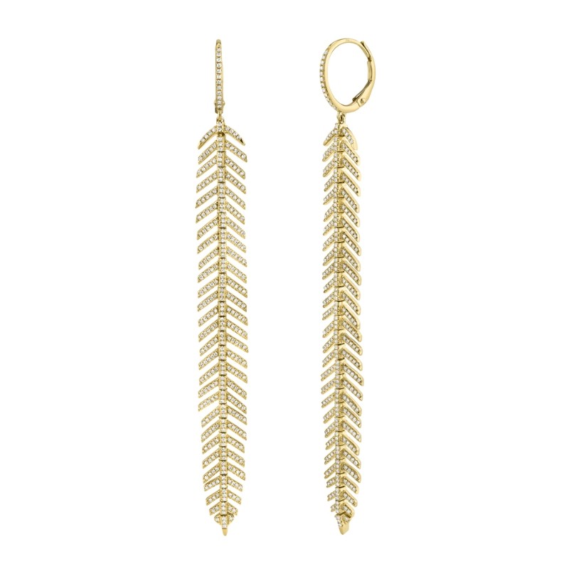 1.43Ct 14K Yellow Gold Diamond Feather Earrings