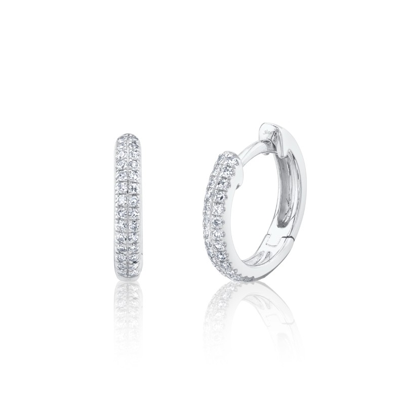 0.12Ct 14K White Gold Diamond Pave Huggie Earrings