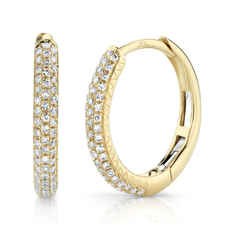 0.21Ct 14K Yellow Gold Diamond Pave Hoop Earrings
