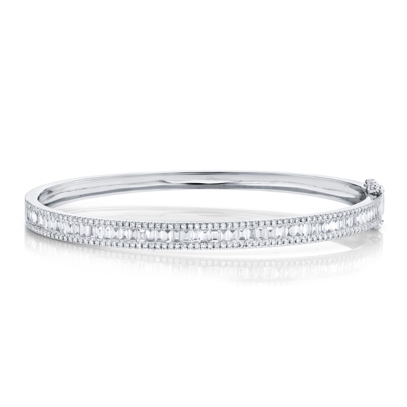 1.74Ct 14K White Gold Diamond Baguette Bangle