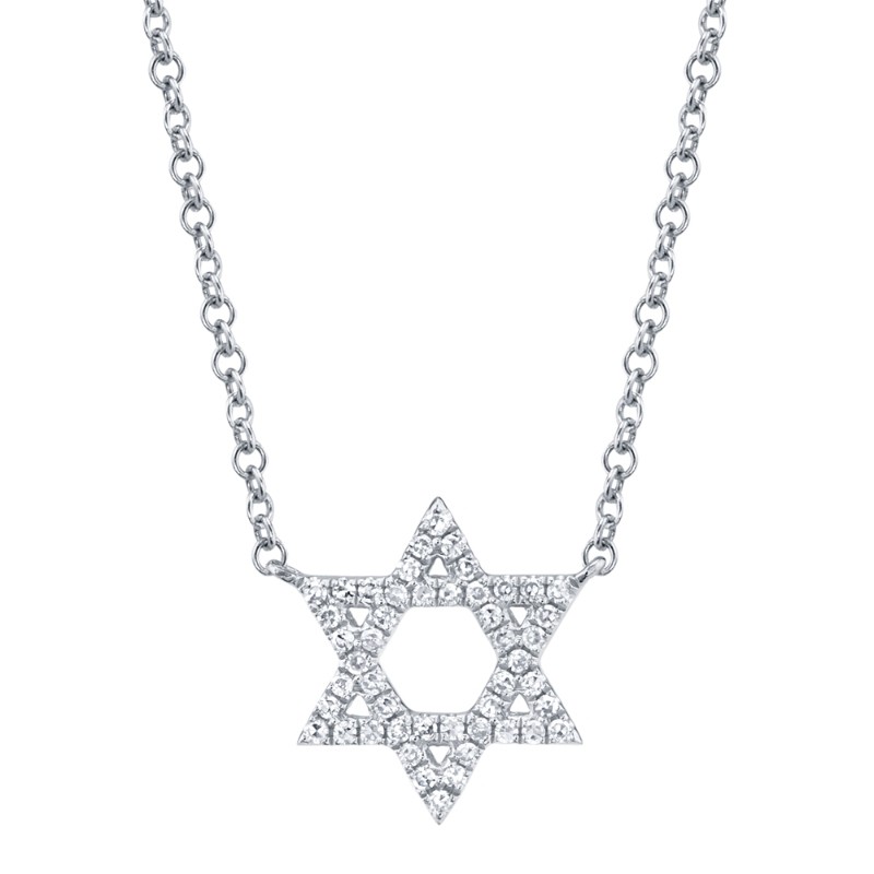 0.11Ct 14K White Gold Diamond Star Of David Necklace