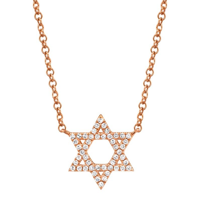 0.11Ct 14K Rose Gold Diamond Star Of David Necklace