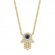 0.09Ct Diamond & 0.08Ct Blue Sapphire 14K Yellow Gold Hamsa Necklace