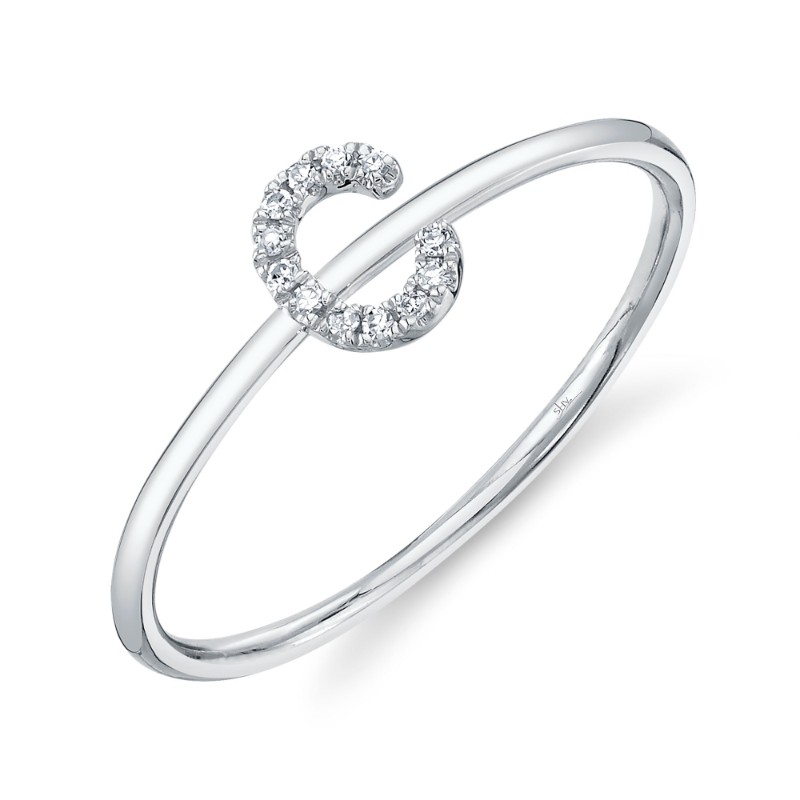 0.04Ct 14K White Gold Diamond Lady's Ring - Initial C