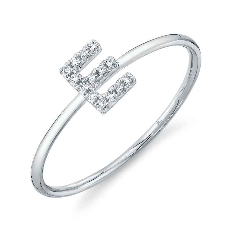 0.05Ct 14K White Gold Diamond Lady's Ring - Initial E