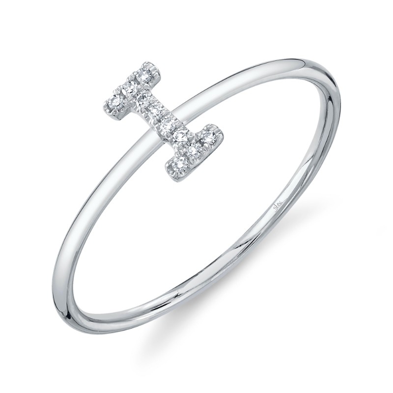 0.03Ct 14K White Gold Diamond Lady's Ring - Initial I