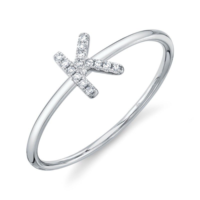 0.05Ct 14K White Gold Diamond Lady's Ring - Initial K