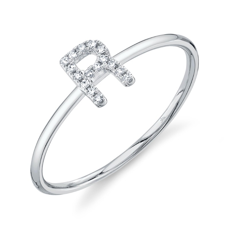 0.05Ct 14K White Gold Diamond Lady's Ring - Initial R