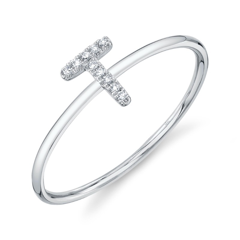 0.03Ct 14K White Gold Diamond Lady's Ring - Initial T