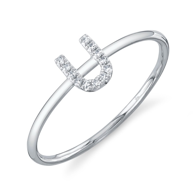 0.04Ct 14K White Gold Diamond Lady's Ring - Initial U