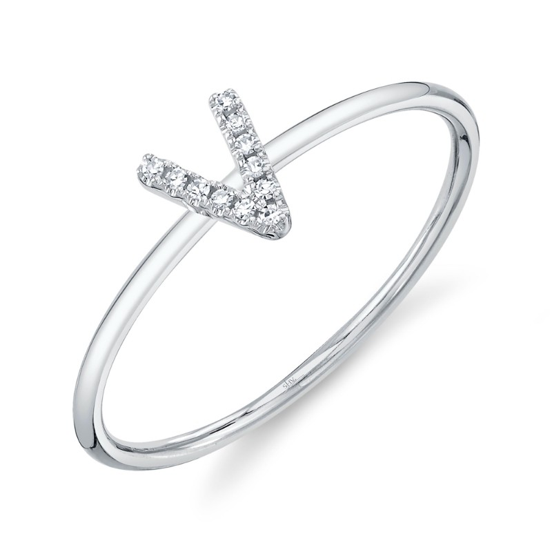 0.04Ct 14K White Gold Diamond Lady's Ring - Initial V