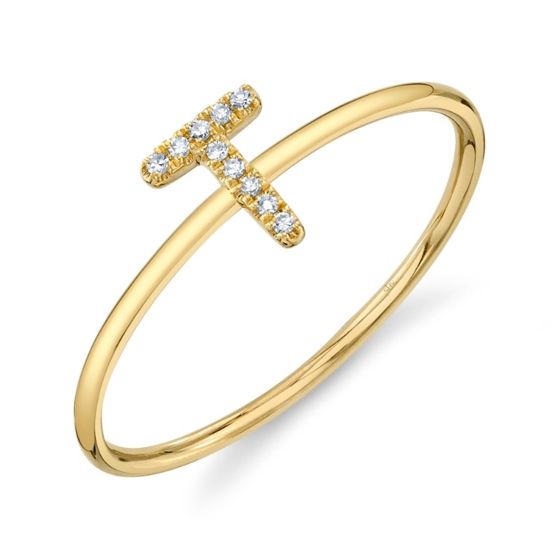 0.03Ct 14K Yellow Gold Diamond Lady's Ring - Initial T
