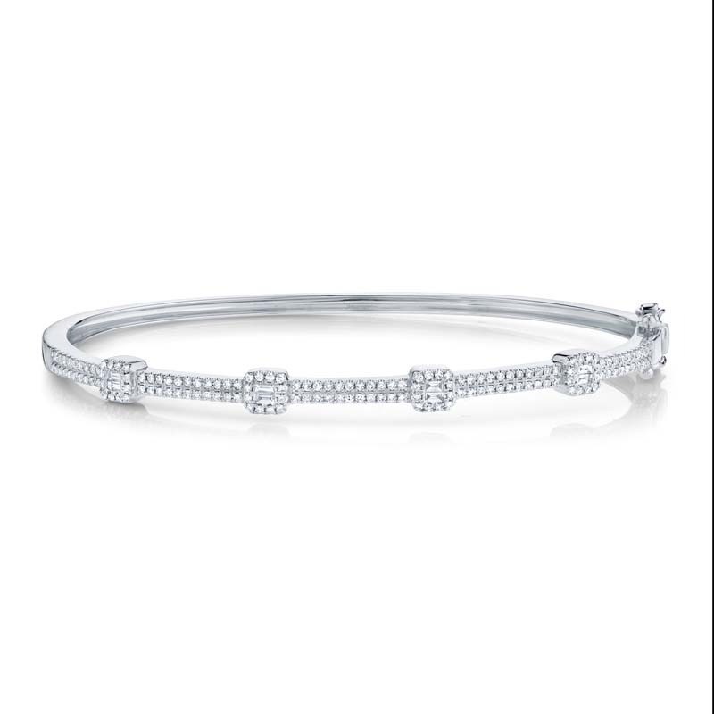 0.52Ct 14K White Gold Diamond Baguette Bangle