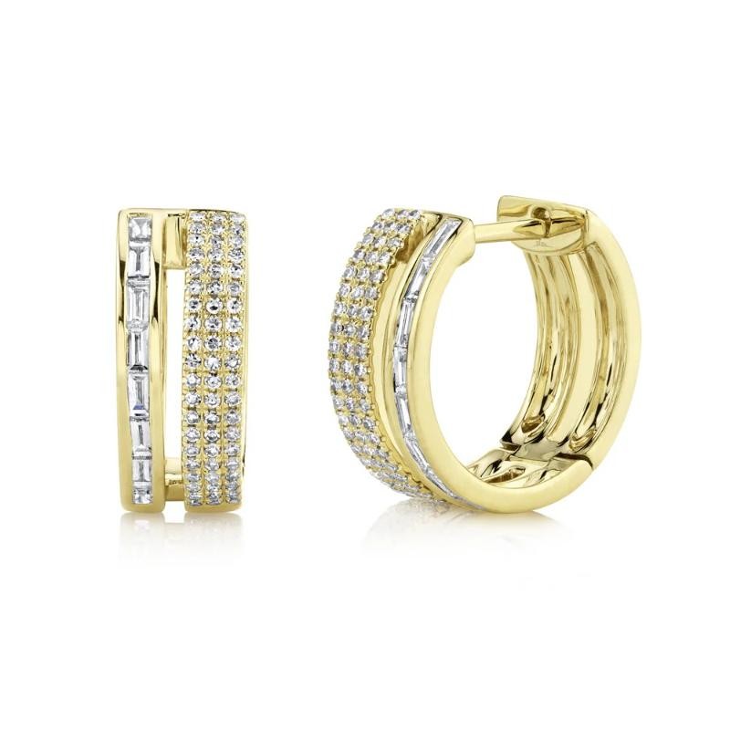 0.58Ct 14K Yellow Gold Diamond Baguette Hoop Earrings