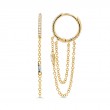 0.18Ct 14K Yellow Gold Diamond Baguette Huggie Chain Earrings