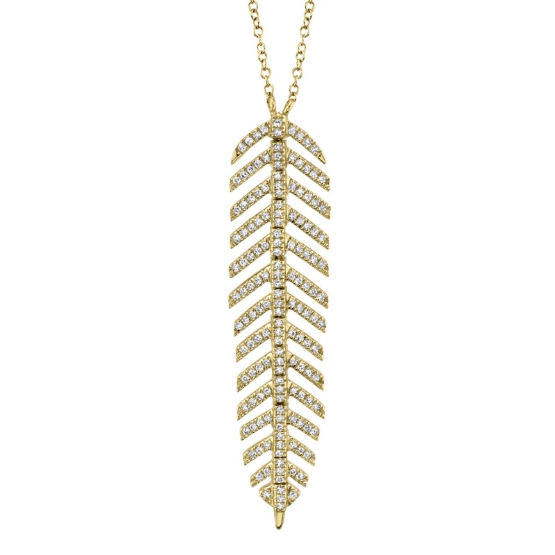 0.29Ct 14K Yellow Gold Diamond Feather Necklace