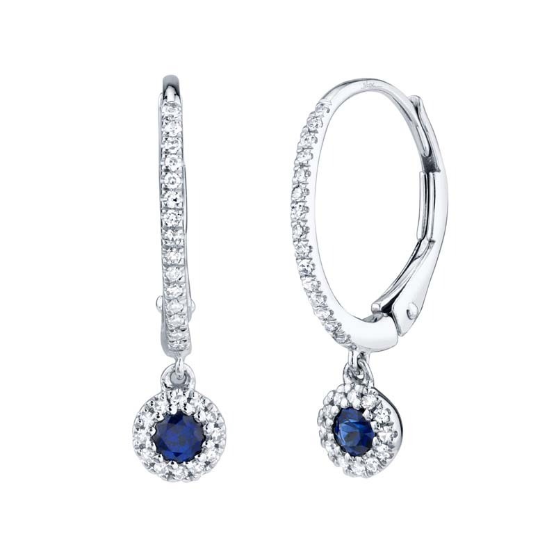 0.15Ct Diamond & 0.23Ct Blue Sapphire 14K White Gold Earrings