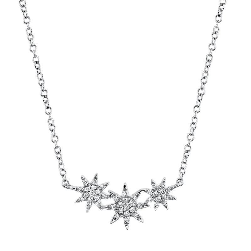 0.09Ct 14K White Gold Diamond Star Necklace