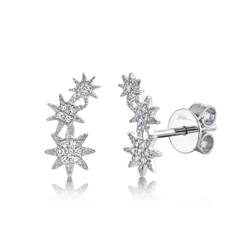 0.06Ct 14K White Gold Diamond Star Stud Earrings