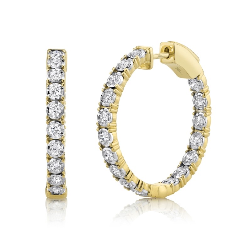 1.06Ct 14K Yellow Gold Diamond Hoop Earrings