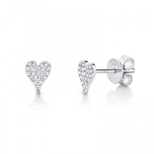 0.10Ct 14K White Gold Diamond Pave Heart Stud Earrings