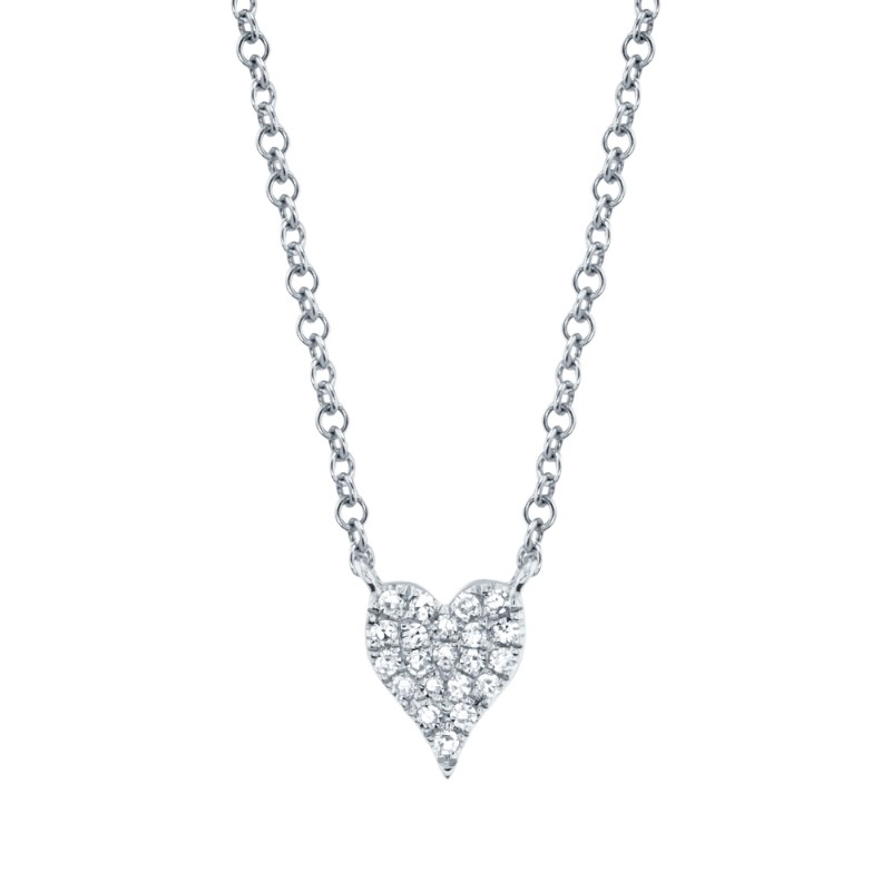0.05ct 14k White Gold Diamond Pave Heart Necklace