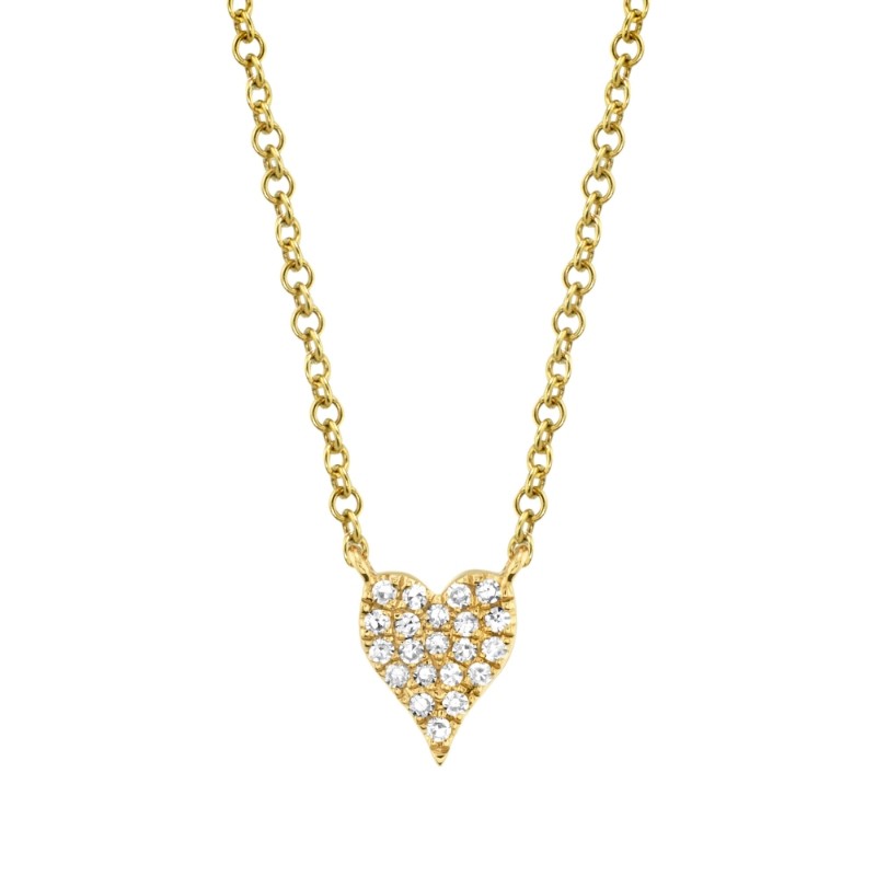 0.05ct 14k Yellow Gold Diamond Pave Heart Necklace