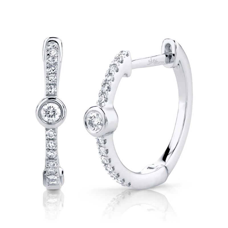 0.13Ct 14K White Gold Diamond Bezel Hoop Earrings