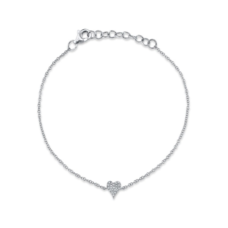 0.05Ct 14K White Gold Diamond Pave Heart Bracelet