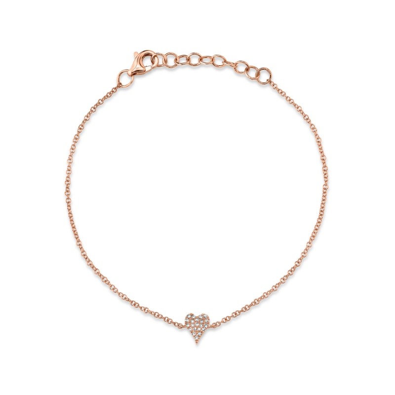 A 14K Rose Gold Station Bracelet With A Pave-Set Diamond Heart Weighing .05 Carat Total. G/H, Vs-Si