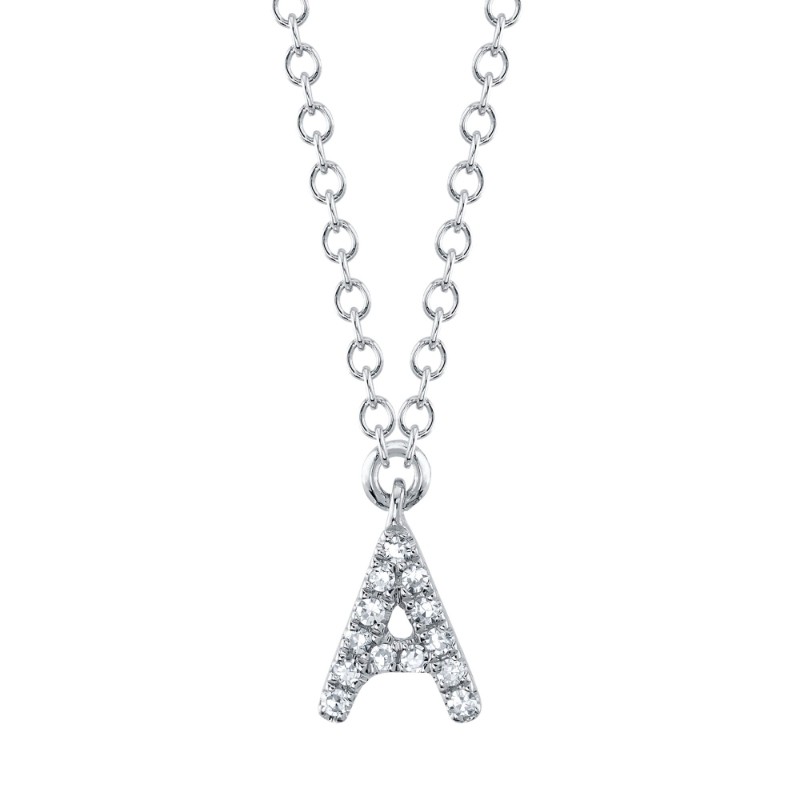 0.04Ct 14K White Gold Diamond Necklace - Initial A