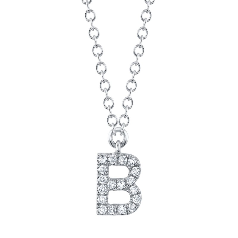 0.06Ct 14K White Gold Diamond Necklace - Initial B