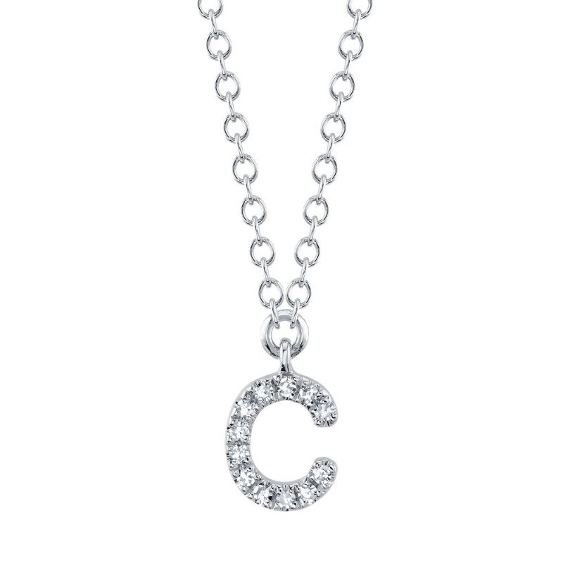 0.04Ct 14K White Gold Diamond Necklace - Initial C