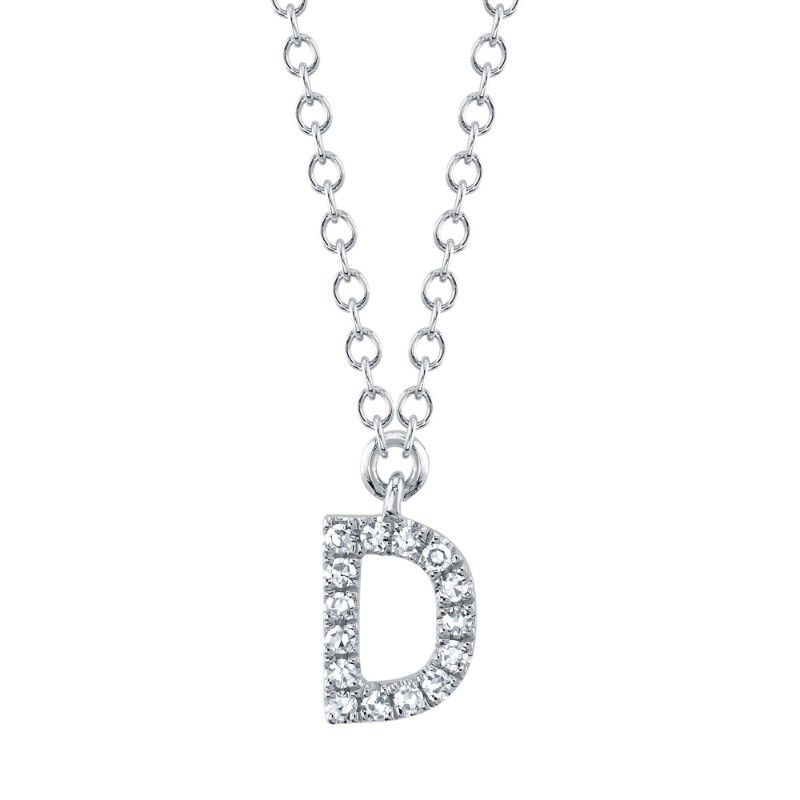 0.05Ct 14K White Gold Diamond Necklace - Initial D