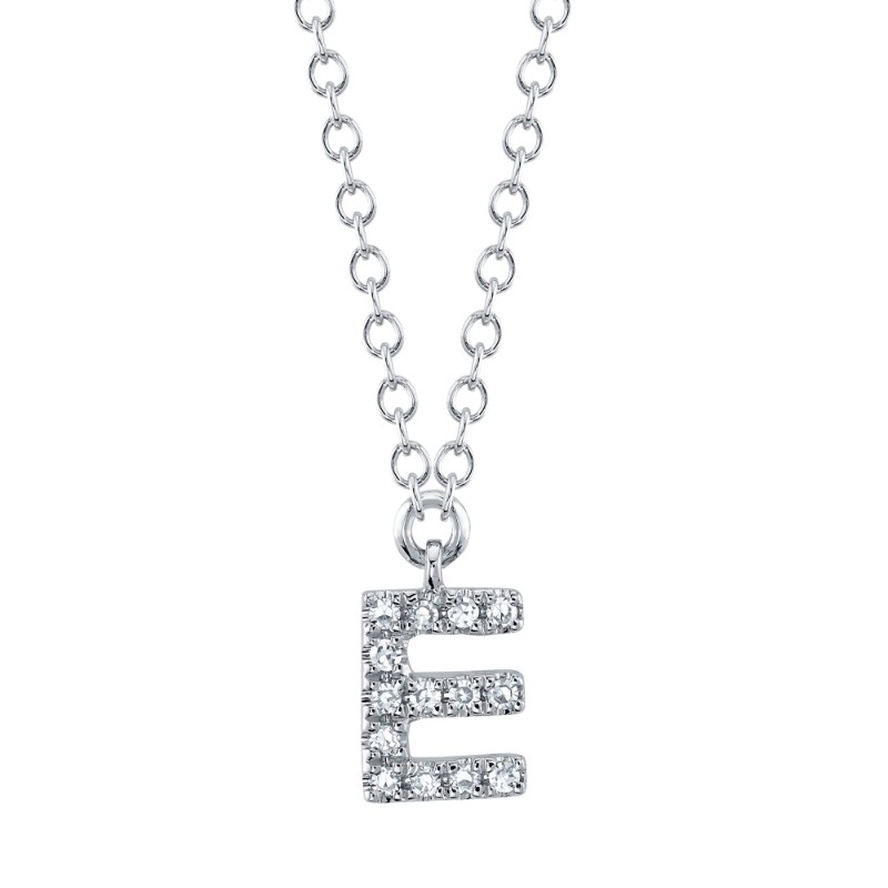 0.04Ct 14K White Gold Diamond Necklace - Initial E
