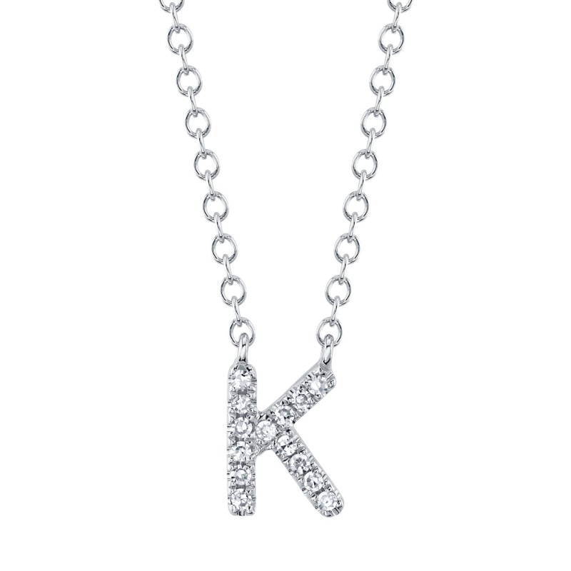 0.05Ct 14K White Gold Diamond Necklace - Initial K