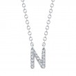 0.05Ct 14K White Gold Diamond Necklace - Initial N