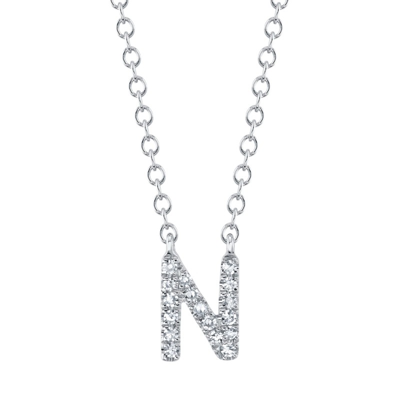 0.05Ct 14K White Gold Diamond Necklace - Initial N