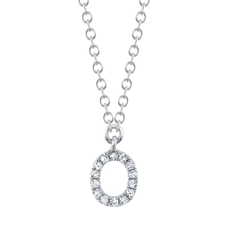 0.05Ct 14K White Gold Diamond Necklace - Initial O