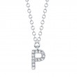 0.04Ct 14K White Gold Diamond Necklace - Initial P