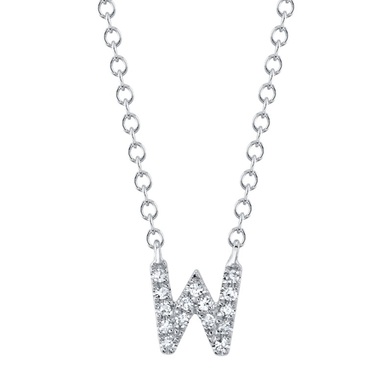 0.05Ct 14K White Gold Diamond Necklace - Initial W